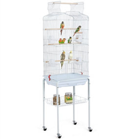 Yaheetech White Open Top Metal Bird Cage Large Rolling Parrot Cage w/ Slide-out Tray