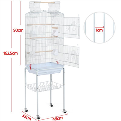 Yaheetech White Open Top Metal Bird Cage Large Rolling Parrot Cage w/ Slide-out Tray - 3