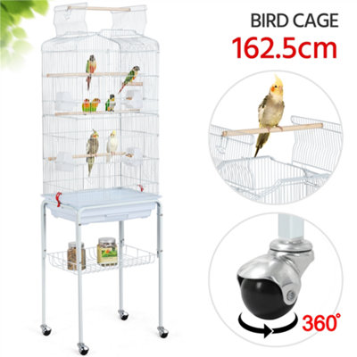 Yaheetech White Open Top Metal Bird Cage Large Rolling Parrot Cage w/ Slide-out Tray - 4
