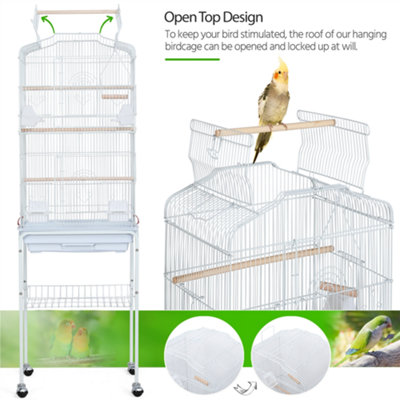 Yaheetech White Open Top Metal Bird Cage Large Rolling Parrot Cage w/ Slide-out Tray - 5