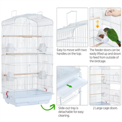 Image showcasing Yaheetech White Open Top Metal Bird Cage Large Rolling Parrot Cage w ...