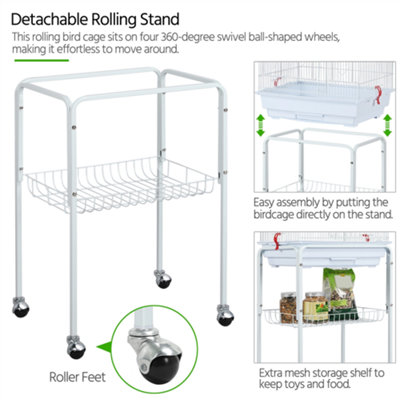Yaheetech White Open Top Metal Bird Cage Large Rolling Parrot Cage w/ Slide-out Tray - 7