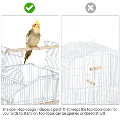 Yaheetech White Open Top Metal Bird Cage Large Rolling Parrot Cage w/ Slide-out Tray - 8