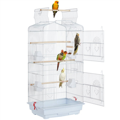 Yaheetech White Open Top Metal Birdcage Parrot Cage with Slide-out Tray and Four Feeders