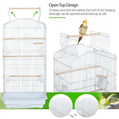Yaheetech White Open Top Metal Birdcage Parrot Cage with Slide-out Tray and Four Feeders