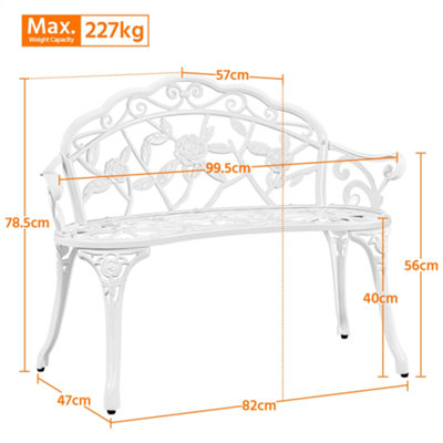 Yaheetech White Outdoor Metal Bench Rose Accented for Patio - 3