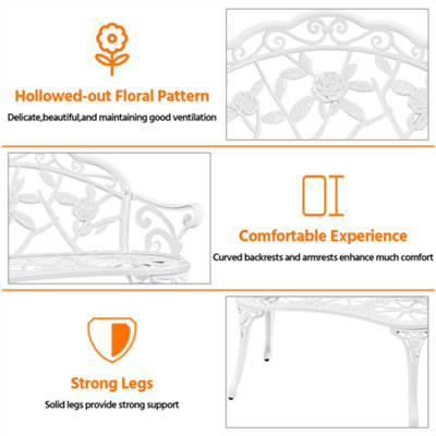 Yaheetech White Outdoor Metal Bench Rose Accented for Patio - 4