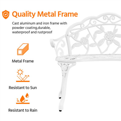Yaheetech White Outdoor Metal Bench Rose Accented for Patio - 6