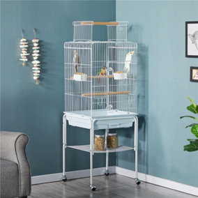 Yaheetech White Play Top Metal Bird Cage w/ Detachable Rolling Stand