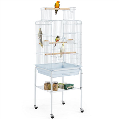 Yaheetech White Play Top Metal Bird Cage w/ Detachable Rolling Stand