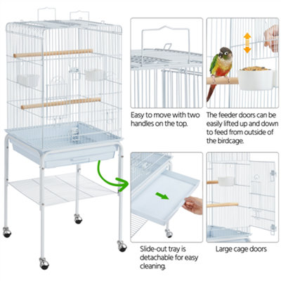 Yaheetech White Play Top Metal Bird Cage w/ Detachable Rolling Stand - 5