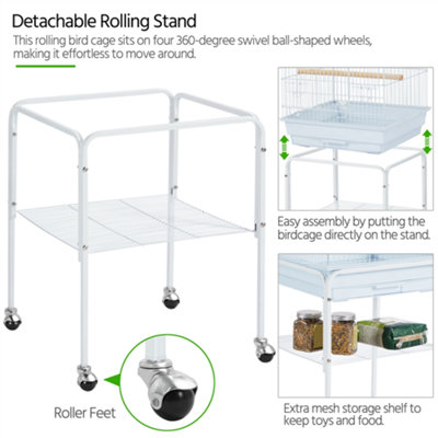 Yaheetech White Play Top Metal Bird Cage w/ Detachable Rolling Stand - 6