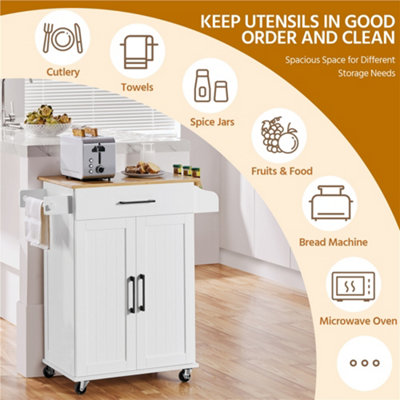Yaheetech White Rolling Kitchen Cart with Drawer