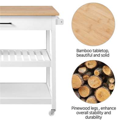 Yaheetech White Rolling Kitchen Island Cart with Drawer