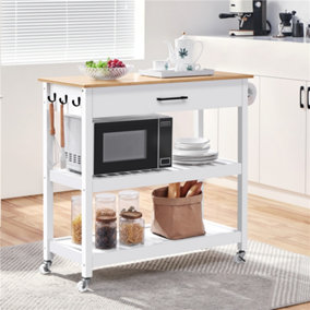 Yaheetech White Rolling Kitchen Island Cart with Storage and Drawer