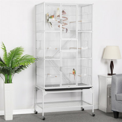 Yaheetech White Rolling Metal Bird Cage with Detachable Stand Large