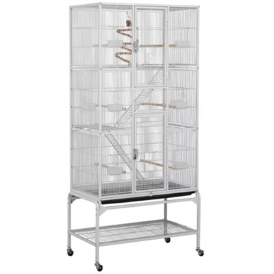 Yaheetech White Rolling Metal Bird Cage with Detachable Stand Large