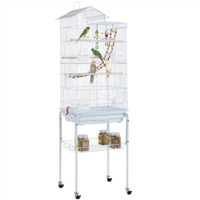 Yaheetech White Rolling Metal Bird Cage with Detachable Stand