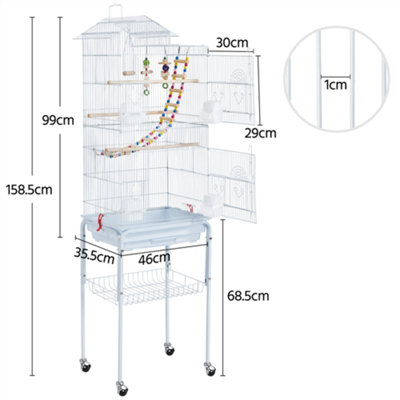 Yaheetech White Rolling Metal Bird Cage with Detachable Stand