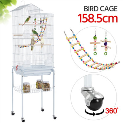 Yaheetech White Rolling Metal Bird Cage with Detachable Stand - 4