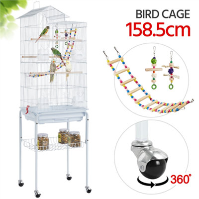 Yaheetech White Rolling Metal Bird Cage with Detachable Stand