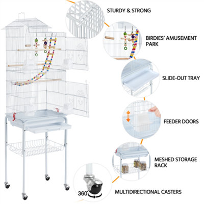 Yaheetech White Rolling Metal Bird Cage with Detachable Stand - 6