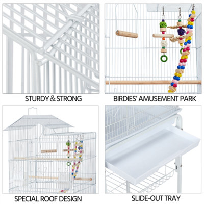 Yaheetech White Rolling Metal Bird Cage with Detachable Stand - 7