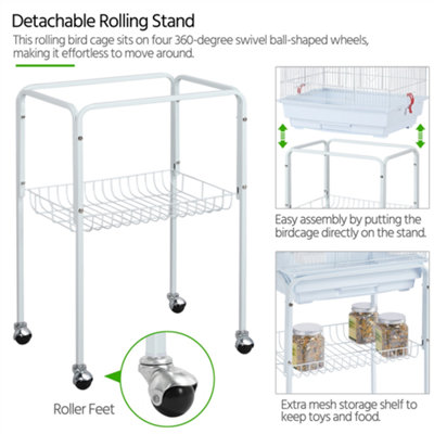 Yaheetech White Rolling Metal Bird Cage with Detachable Stand - 8