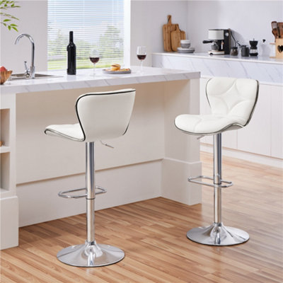 Yaheetech White Set of 2 Faux Leather Bar Stools with Footrest