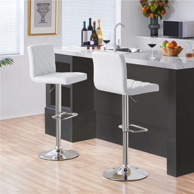 Yaheetech White Set of 2 PU Leather Dining Chairs with Backrest