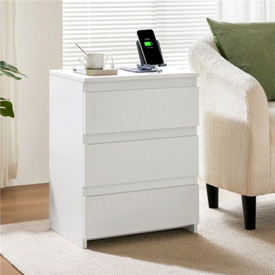 Yaheetech White Simple 3-Drawer Vertical End Table with Charging Station