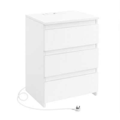 Yaheetech White Simple 3-Drawer Vertical End Table with Charging Station