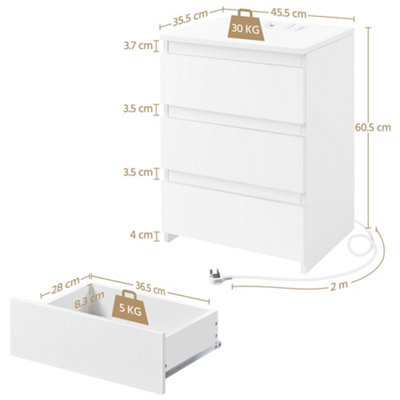 Yaheetech White Simple 3-Drawer Vertical End Table with Charging Station