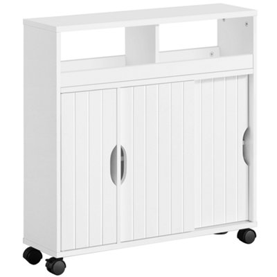 Yaheetech White Slim Bathroom Storage Cabinet w/ Adjustable Shelf and ...