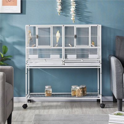 Yaheetech White Stackable Wide Bird Cage Divided Breeder Cage with Rolling Stand