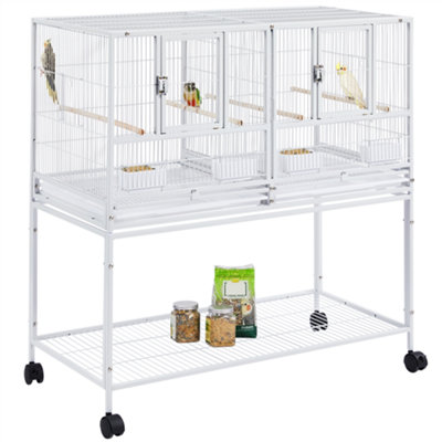 Yaheetech White Stackable Wide Bird Cage Divided Breeder Cage with Rolling Stand