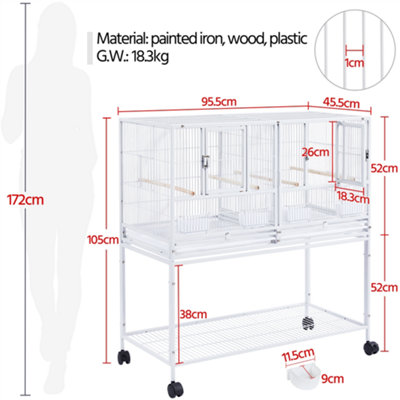Yaheetech White Stackable Wide Bird Cage Divided Breeder Cage with Rolling Stand - 3