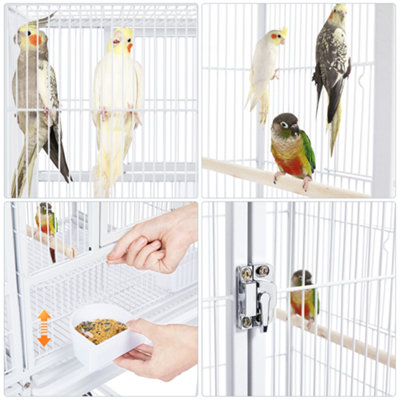 Yaheetech White Stackable Wide Bird Cage Divided Breeder Cage with Rolling Stand