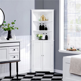 Yaheetech White Tall Corner Freestanding Bathroom Storage Cabinet with Open Shelf