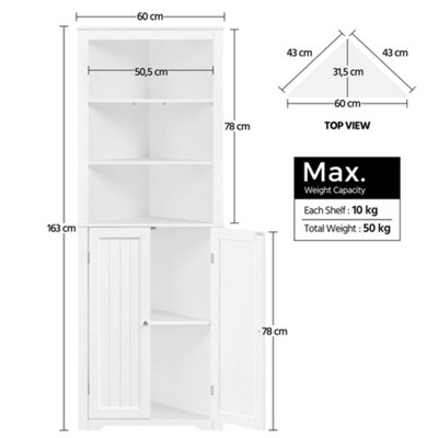Buy Yaheetech White Tall Corner Freestanding Bathroom Storage Cabinet ...