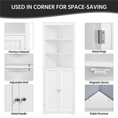 Yaheetech White Tall Corner Freestanding Bathroom Storage Cabinet with Open Shelf