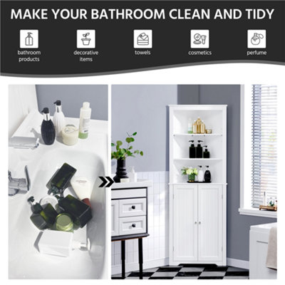 Buy Yaheetech White Tall Corner Freestanding Bathroom Storage Cabinet ...