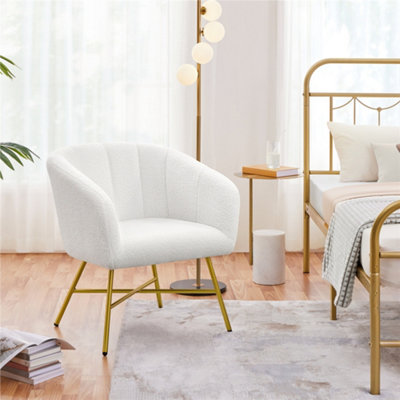 Yaheetech White Upholstered Boucle Barrel Accent Chair | DIY at B&Q