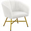 Yaheetech White Upholstered Boucle Barrel Accent Chair