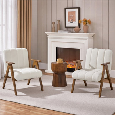 Yaheetech White Upholstered Modern Accent Armchair with Tufted Back
