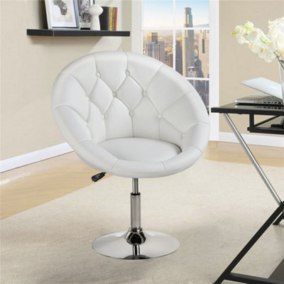 Yaheetech White Upholstered Swivel Barrel Chair with Tufted Back Height Adjustable | DIY at B&Q