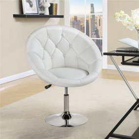 Yaheetech White Upholstered Swivel Barrel Chair with Tufted Back Height Adjustable