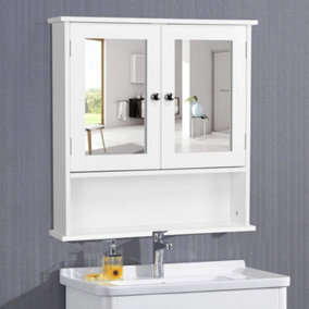 Yaheetech White Wall Mount Cabinet with Double Mirror Doors & Adjustable Shelf
