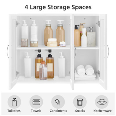 Yaheetech White Wall Mounted Bathroom Cabinet with 3 Doors Adjustable Shelf