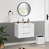 Yaheetech White Wall Mounted Bathroom Vanity Unit Cabinet with Ceramic Basin